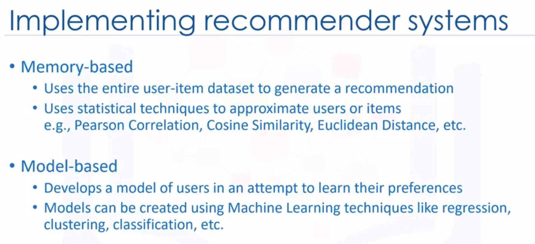 Implementing recommender systems